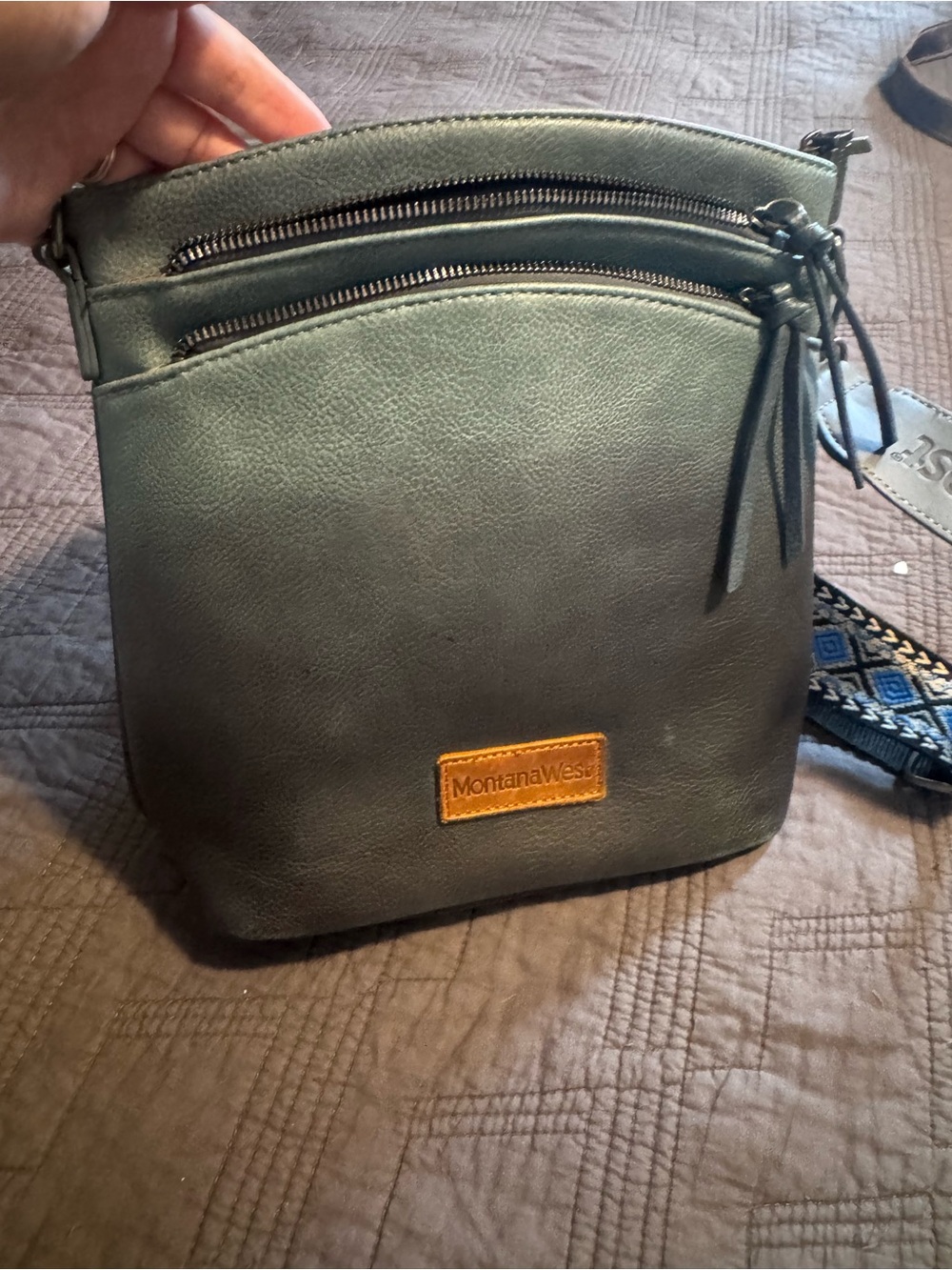 Montana West Blue Ombré Crossbody Bag with Patterned Strap